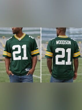 Reebok Green Football Jersey with Yellow & White Stripes